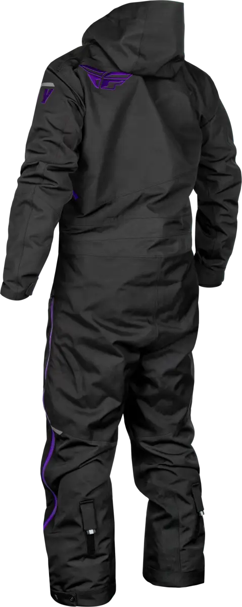 Black snowsuit with purple accents from Cobalt Shell Monosuit, perfect for powersports adventures