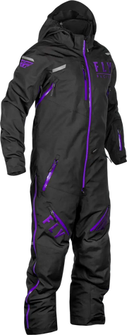 Black snowsuit with purple accents from Cobalt Shell Monosuit for powersports fans