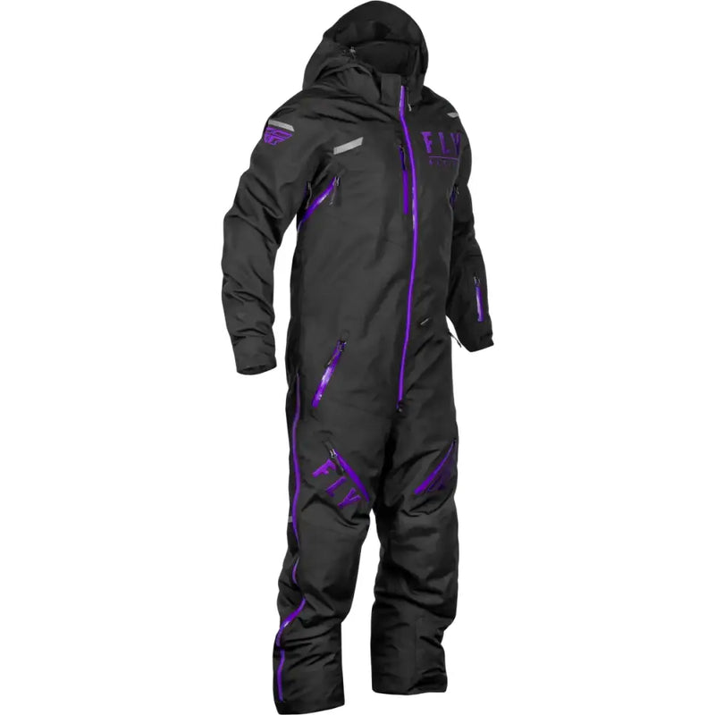 Black snowsuit with purple accents from Cobalt Shell Monosuit for powersports fans