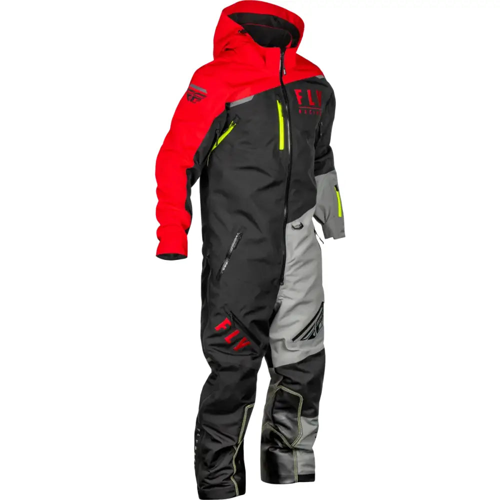 Red, black, and gray snowsuit from Cobalt Shell Sb Monosuit, great for powersports outdoor fun