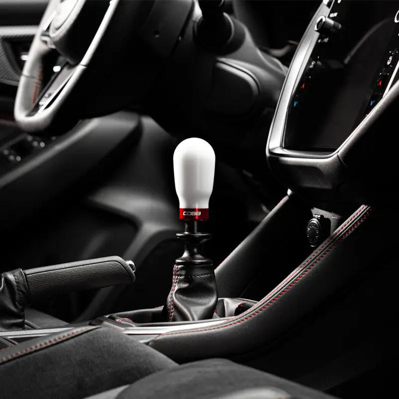 COBB 213370-W Cobb Subaru 6-Speed Tall Weighted COBB Knob - White (Incl. Both Red + Blk Collars)