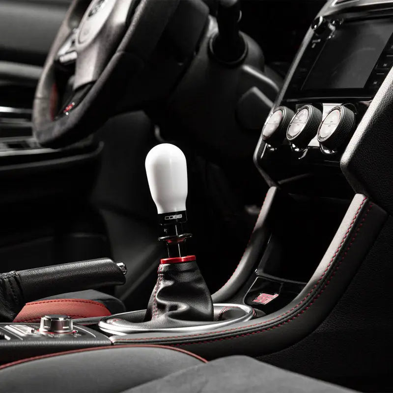 COBB 213370-W Cobb Subaru 6-Speed Tall Weighted COBB Knob - White (Incl. Both Red + Blk Collars)