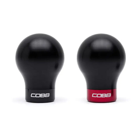 Two black gear shift knobs for Cobb Subaru 6-Speed Weighted COBB Knob with collars