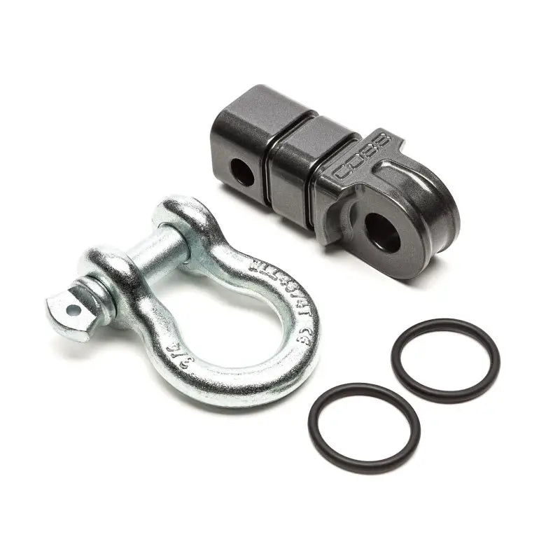 COBB Tuning 2in hitch receiver D-ring shackle with silver metal and black rubber gaskets