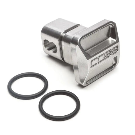 Silver metal block with two black rubber rings for Cobb Universal Clear Hitch Cover