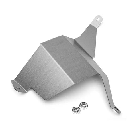 Brushed metal heat shield with mounting hardware for ABS module on VW and Audi models