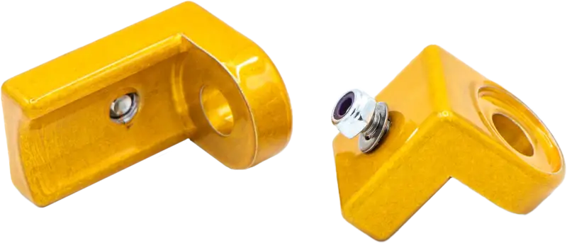 Yellow right-angle metal brackets with bolts for light mounts RV parts & accessories or truck parts