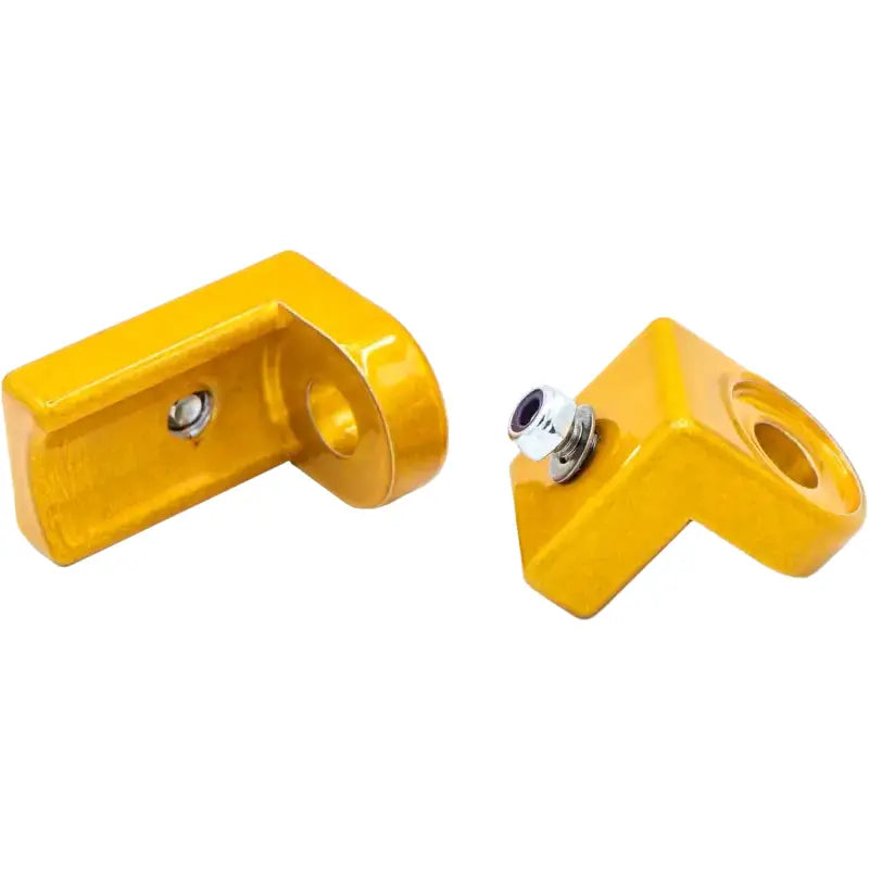 Yellow right-angle metal brackets with bolts for light mounts RV parts & accessories or truck parts