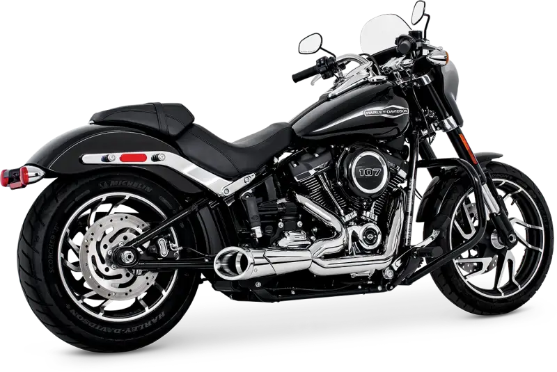 Black Harley-Davidson Combat 2 1 Shorty Chrome W Chrome Tip motorcycle with chrome accents