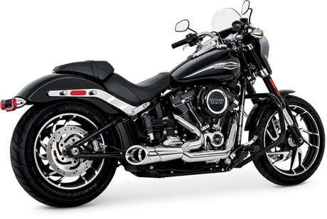 Black Harley-Davidson Combat 2 1 Shorty Chrome W Chrome Tip motorcycle with chrome accents