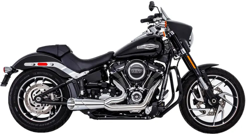 Sleek black Harley-Davidson Combat 2 1 Shorty Chrome with Chrome Tip exhaust pipes