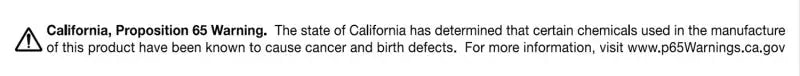 California Proposition 65 warning label on Cometic Ford MLS-5 Headgasket for engine rebuilds