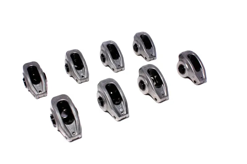 Eight silver-colored rocker arms for COMP Cams High Energy SBC engine upgrade