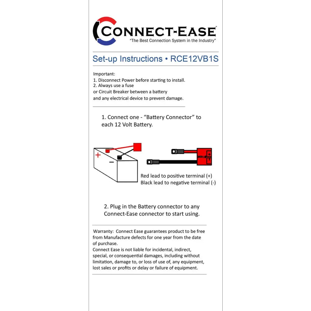 Connect Ease Fresh And Salt Water Approved Battery Connection Harness RCE12VB1S - 12 Volt Connector