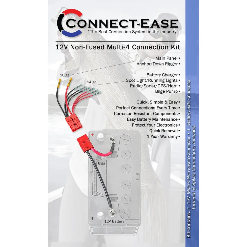 Connect Ease Salt Water Approved Battery Connection Harness RCE12VB4K - 12 Volt NON-Fused Multi