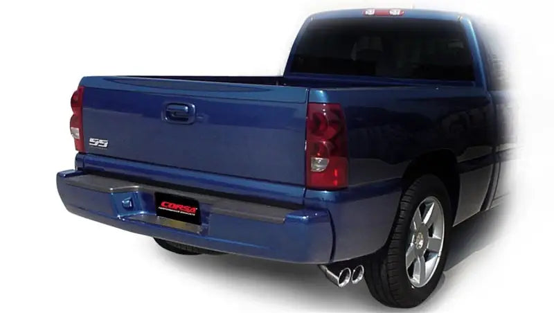 Blue pickup truck Chevrolet Silverado short with sport cat-back exhaust system