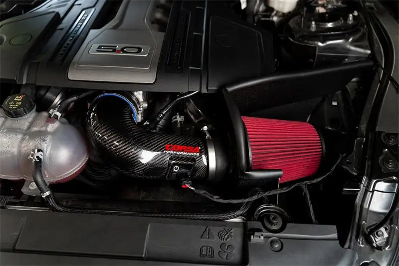 Car engine air intake system with black carbon fiber air design for Ford Mustang GT 5.0L V8