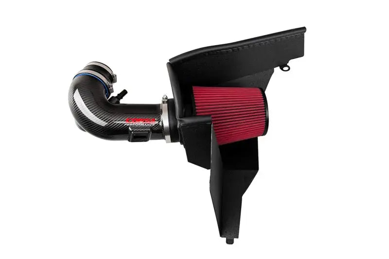 Black carbon fiber air intake system with red filter for Ford Mustang GT 5.0L V8