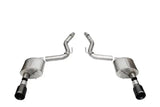 Dual stainless steel exhaust with black PVD tips on a Ford Mustang 2024 GT Sport system