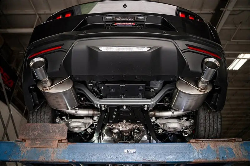Ford Mustang GT exhaust system in stainless steel with dual rear cat-back exhaust and straight-cut tips