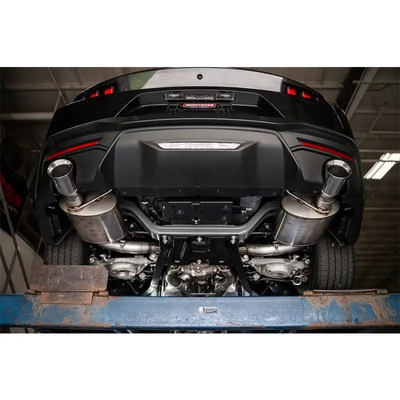 Ford Mustang GT exhaust system in stainless steel with dual rear cat-back exhaust and straight-cut tips