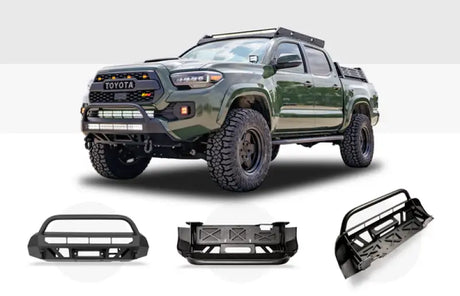 Toyota Tacoma with aftermarket bumpers featuring cr3210 cali raised stealth bumper