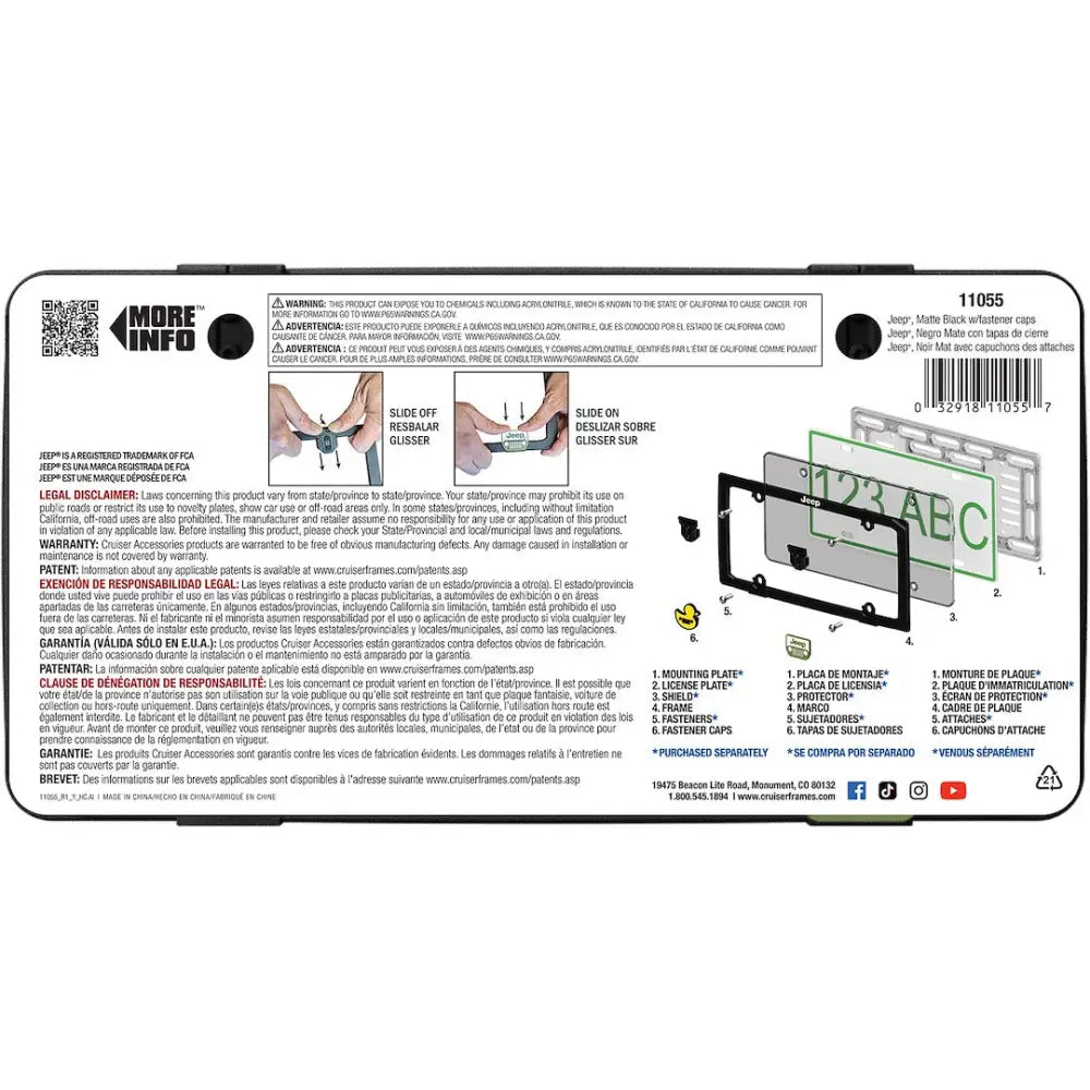 Cruiser No Supplier Warranty License Plate Frame 11055 - Black Jeep