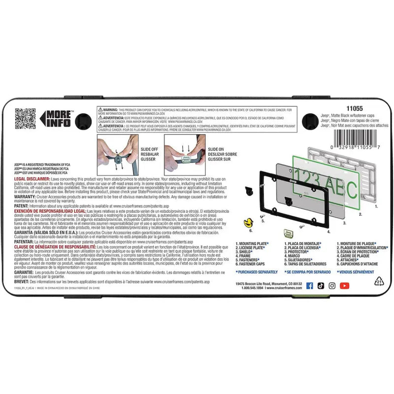 Cruiser No Supplier Warranty License Plate Frame 11055 - Black Jeep