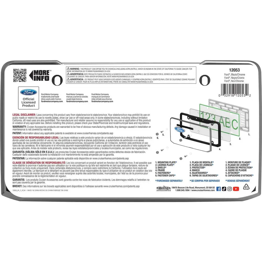 Cruiser Limited Lifetime Warranty License Plate Frame 12053 - Black Chrome Ford
