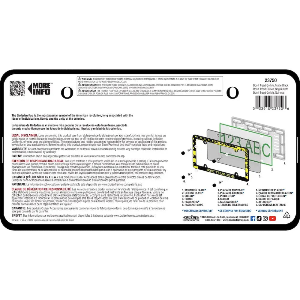 Cruiser No Supplier Warranty License Plate Frame 23750 - Don Tread ME