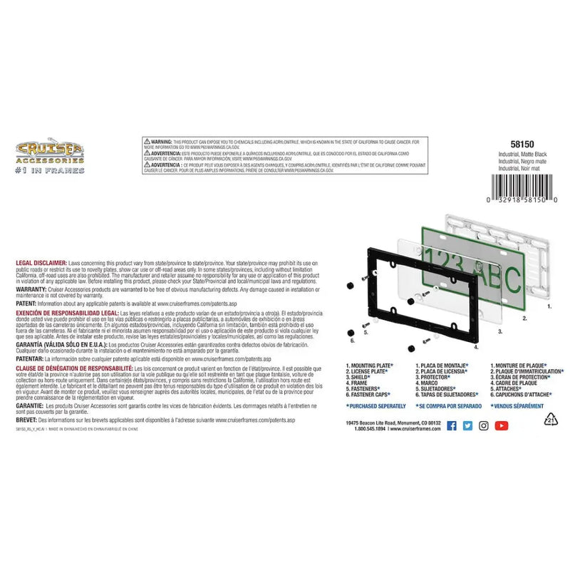 Cruiser No Supplier Warranty License Plate Frame 58150 - Matte Black Industrial