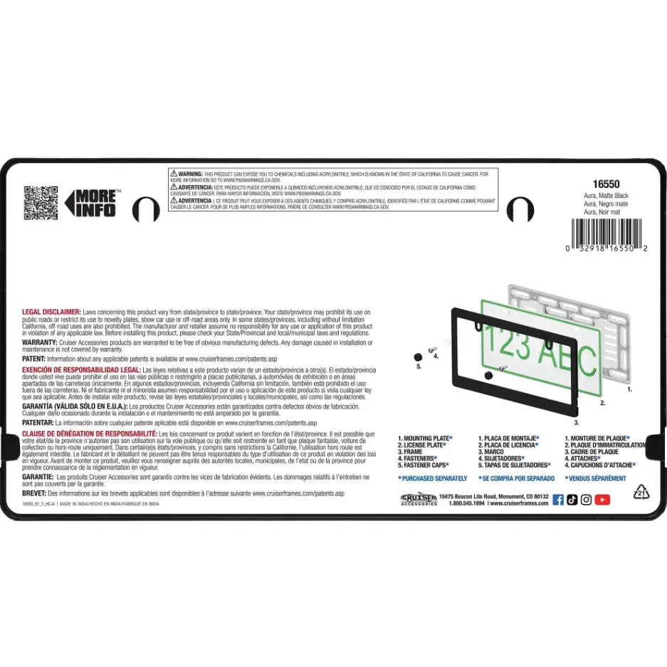 Cruiser Adds A Refined Finished Edge License Plate Frame 16550 - Matte Black Aura