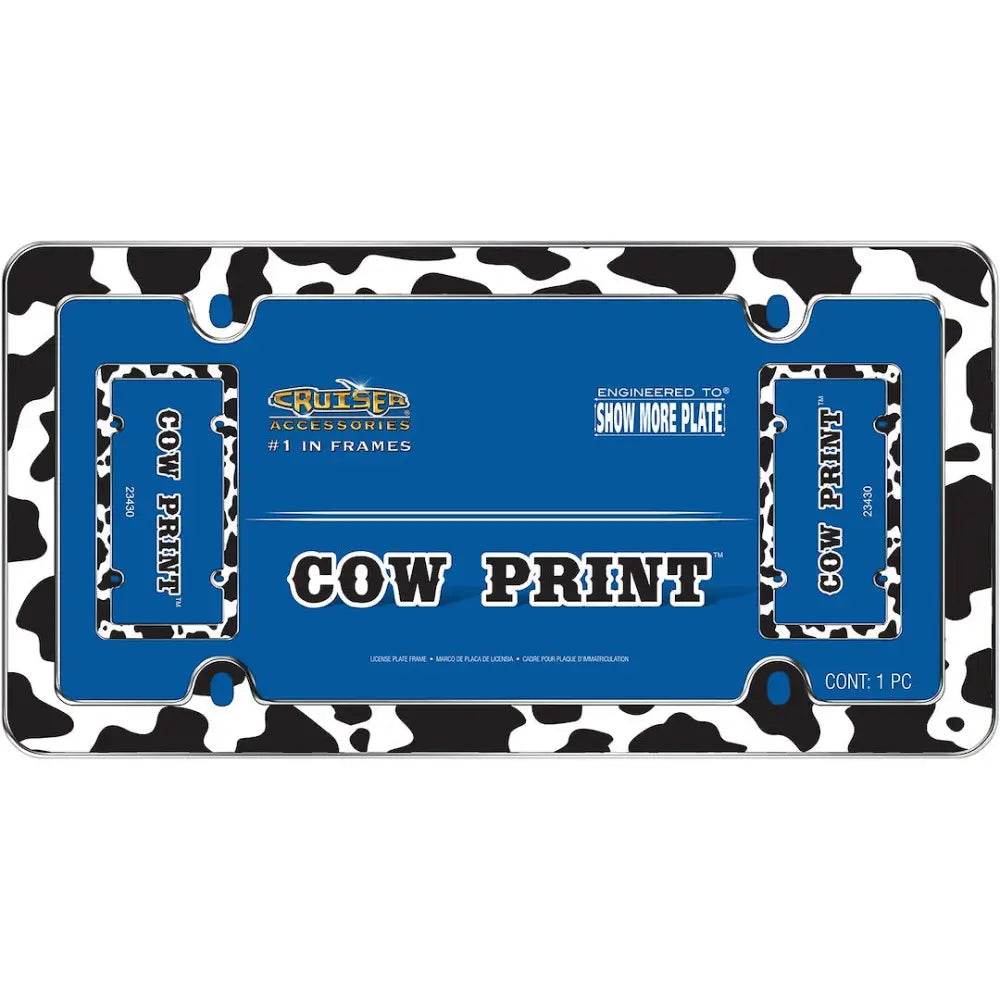 Cruiser Cow Print Design License Plate Frame 23430 - Black White
