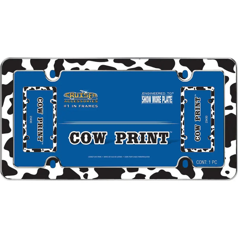 Cruiser Cow Print Design License Plate Frame 23430 - Black White