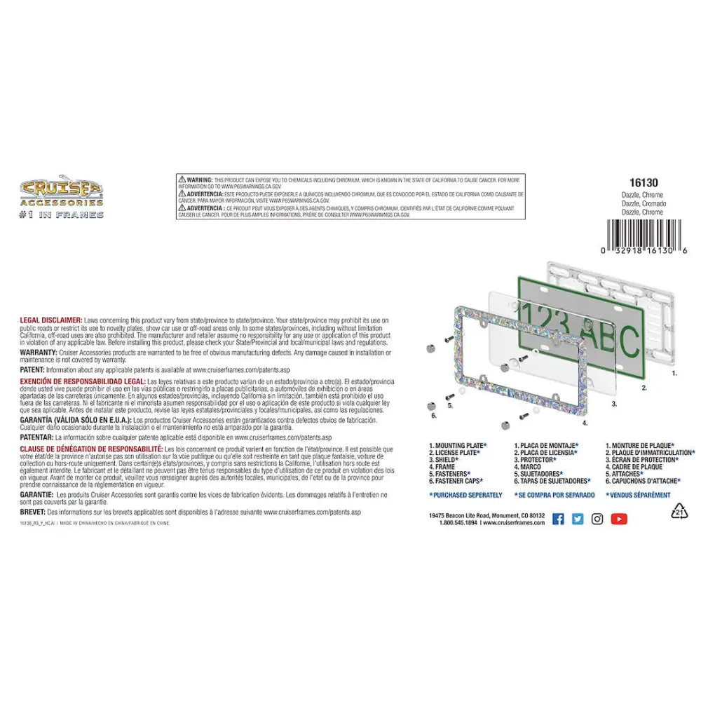 Cruiser Easy To Install License Plate Frame 16130 - Chrome Dazzle