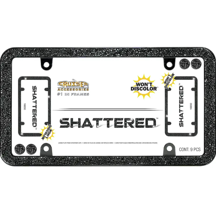 Cruiser Limited Lifetime Warranty License Plate Frame 16650 - Black Shattered Fastener Caps