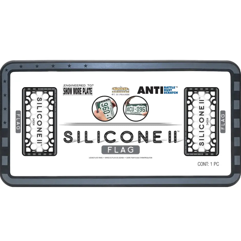 Cruiser Limited Lifetime Warranty License Plate Frame 34004 - Black Gray Silicone Flag