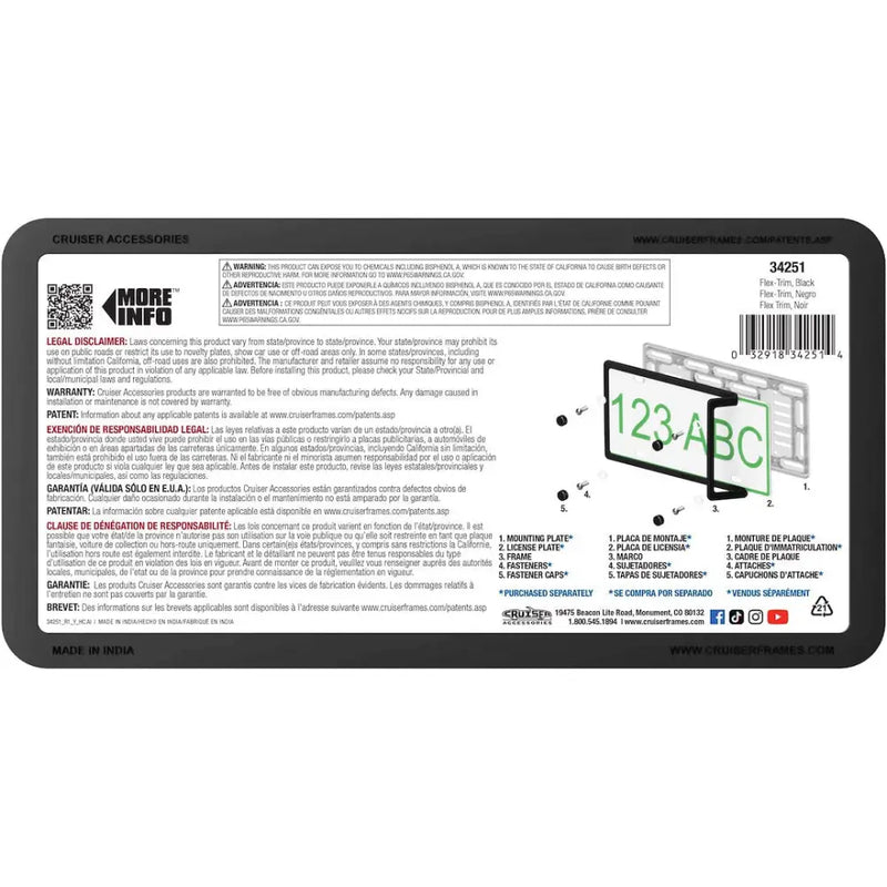 Cruiser Protects Vehicle’s Paint License Plate Frame 34251 - Black Flex-Trim