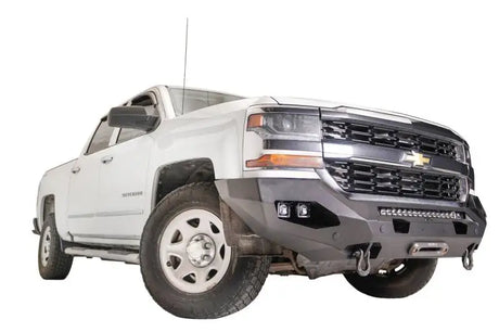 White pickup truck with aftermarket bumper from CS16-X4851-1 Fab Fours Matrix Fro