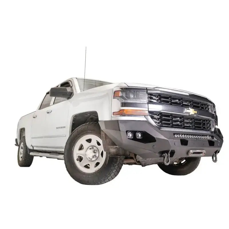 White pickup truck with aftermarket bumper from CS16-X4851-1 Fab Fours Matrix Fro