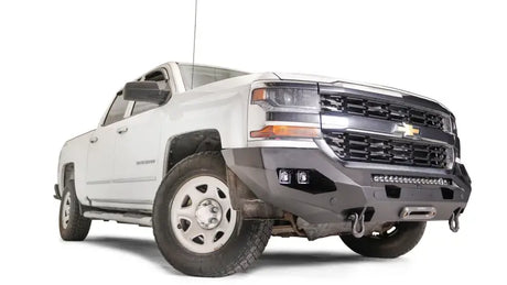 White pickup truck with aftermarket bumper from CS16-X4851-1 Fab Fours Matrix Fro