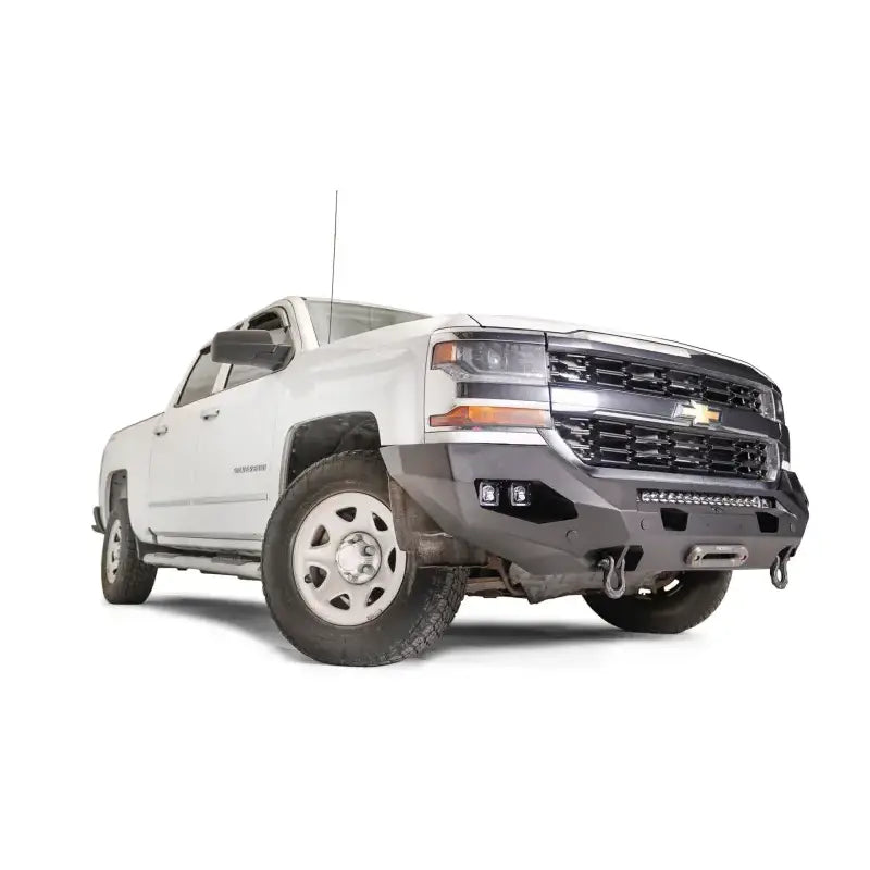 White pickup truck with aftermarket bumper from CS16-X4851-1 Fab Fours Matrix Fro