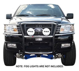 Front view of a 2019 Chevy 1500 equipped with the CS19-D4052-1 Fab Fours Vengeance Pre-runner bumper, providing enhanced frontal protection and a rugged, aggressive appearance. Note: Fog lights are not included.