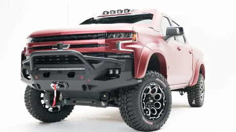 Fab Fours CS19-X4052-1 Matrix Front Bumper with Pre-Runner Guard on 2019 Chevy 1500 for enhanced protection and stylish design.