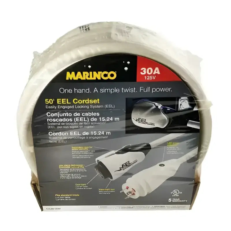 CS30-50W Marinco Eel Cordset 30A 125V 50’ White - Power Cord
