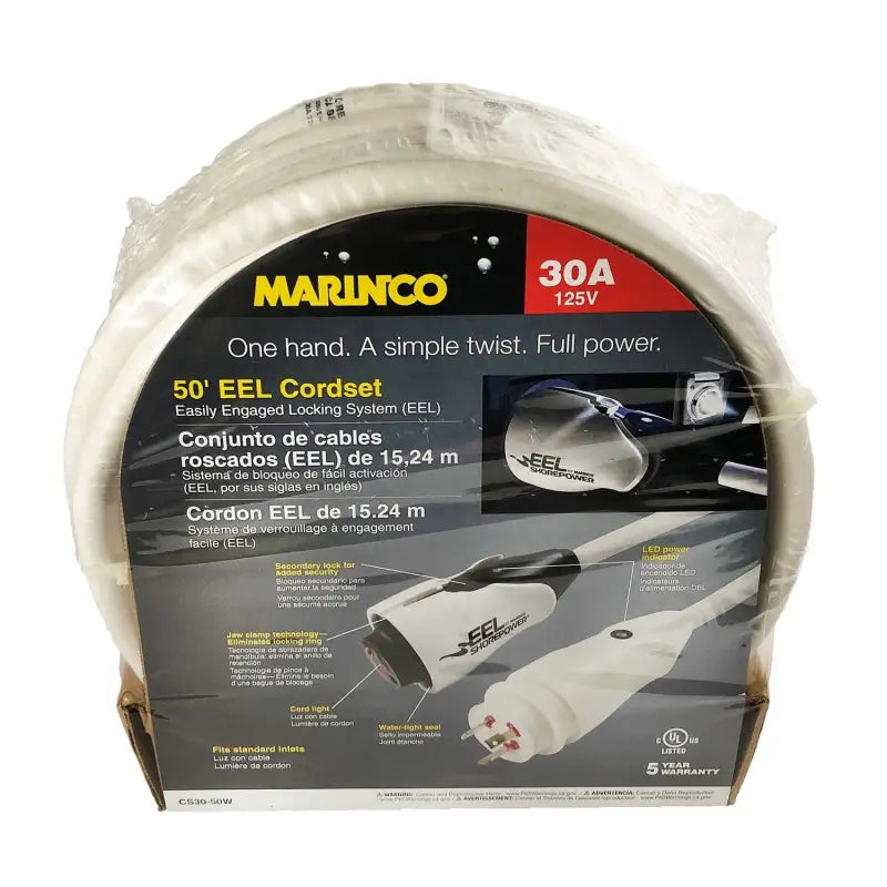 CS30-50W Marinco Eel Cordset 30A 125V 50’ White - Power Cord