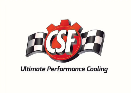 CSF Ultimate Performance Cooling logo with checkered flag backdrop.