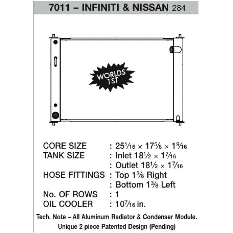 CSF 7011 CSF 08-13 Nissan 370Z A/T Radiator