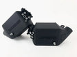 Two black rectangular reservoirs for BMW twin charge-air-cooler set in crinkle black finish