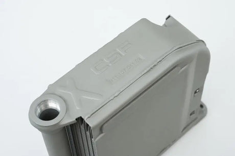 Gray metal oil cooler with widemouth fitting for Porsche 911 engine oil cooling